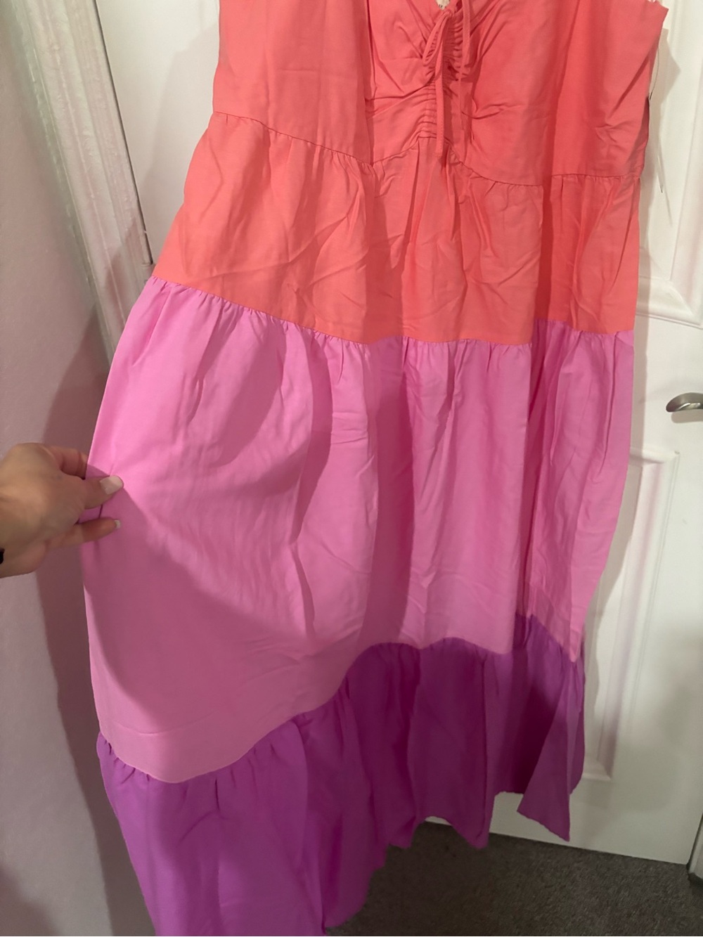Terra & Sky Colorblock Tiered Maxi Skirt - Coral, Light Pink & Magenta
